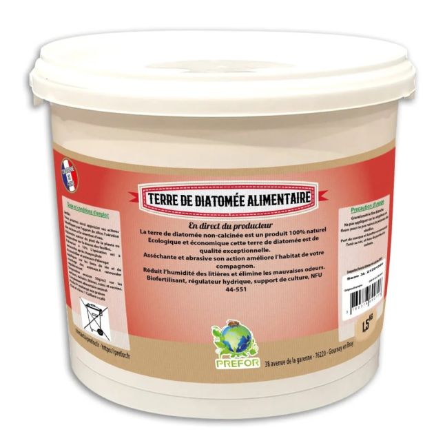 Terre de diatomée blanche non-calcinée alimentaire poule seau 1,5kg - Prefor