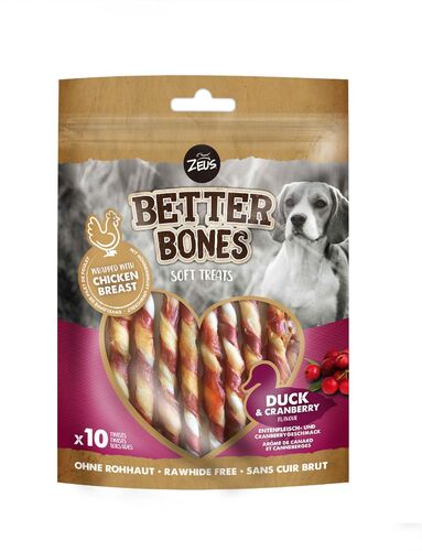 Friandises à mâcher chien Better Bones Canard / Cranberry Wrap Twists x 10 - Zeus